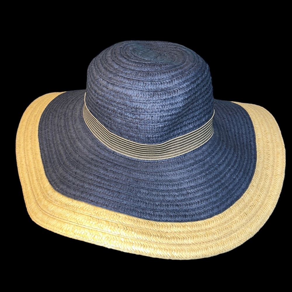 Betmar Lora navy/natural toyo straw wide brim floppy hat One Size - Picture 2 of 10